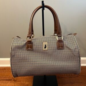 Vintage London Fog  Brown/Tan Houndstooth Weekender Duffel Travel Bag